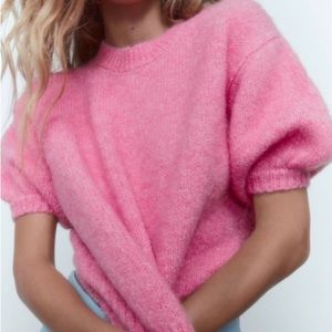 zara pink short-sleeved sweater